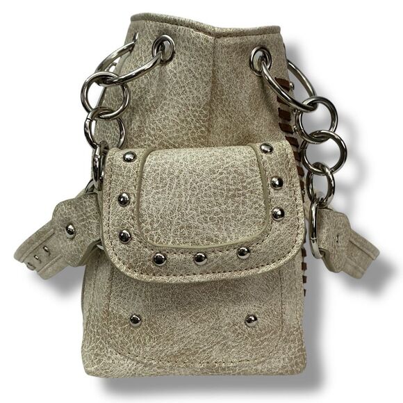 Tan Western Tooled Leather Embroidered Feather & Arrow Western Boho Shoulder Bag - Picture 3 of 9